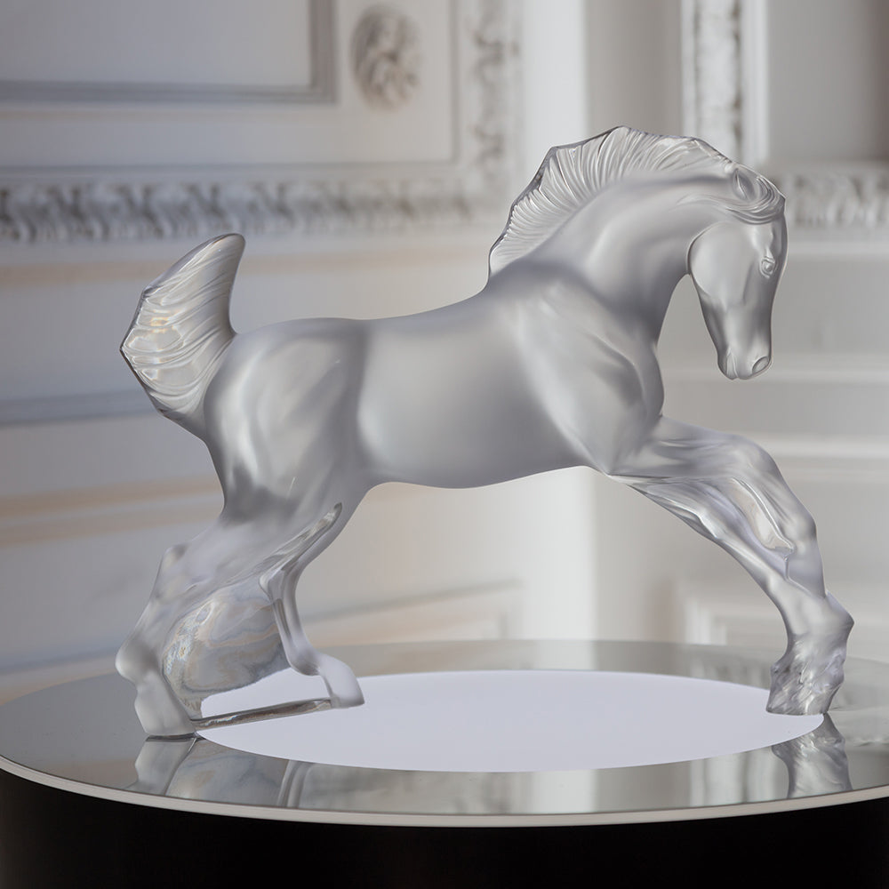 LALIQUE 馬のガラス彫刻 LALIQUE CRYSTAL REARING KAZAK HORSE FROSTED GLASS HORSE