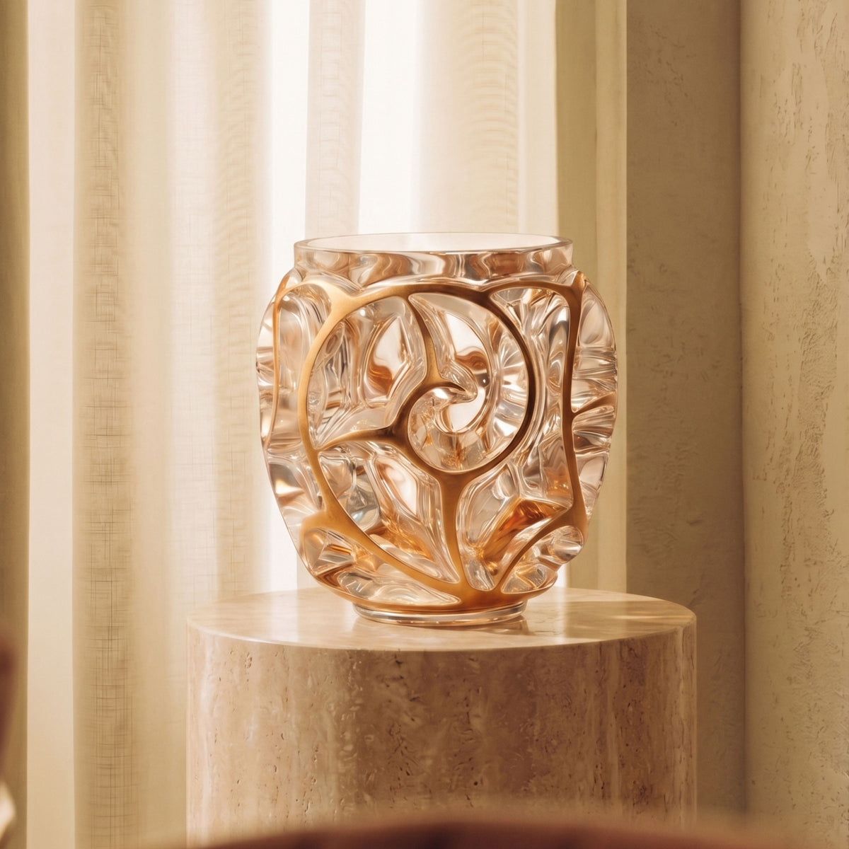 Tourbillons vase, XXL with pink gold leaves – Lalique North America