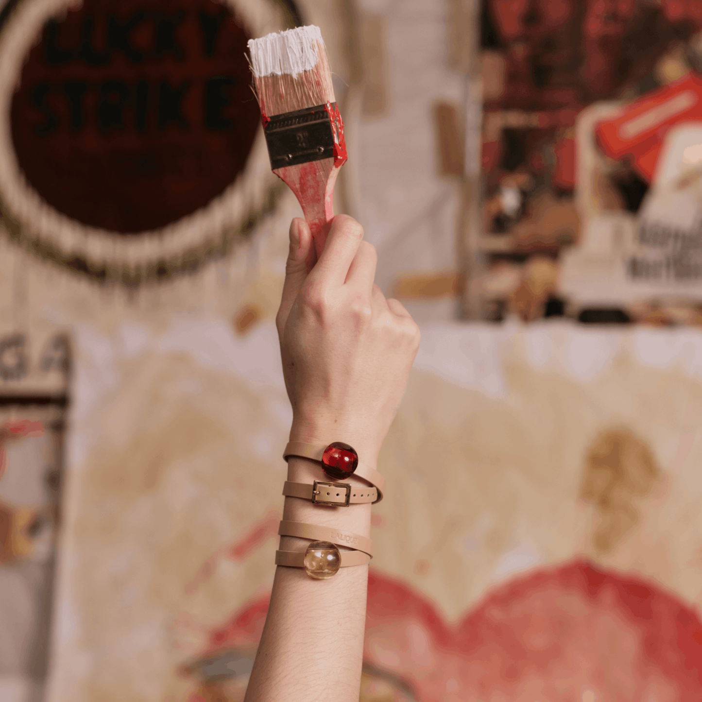 Cabochon leather bracelet